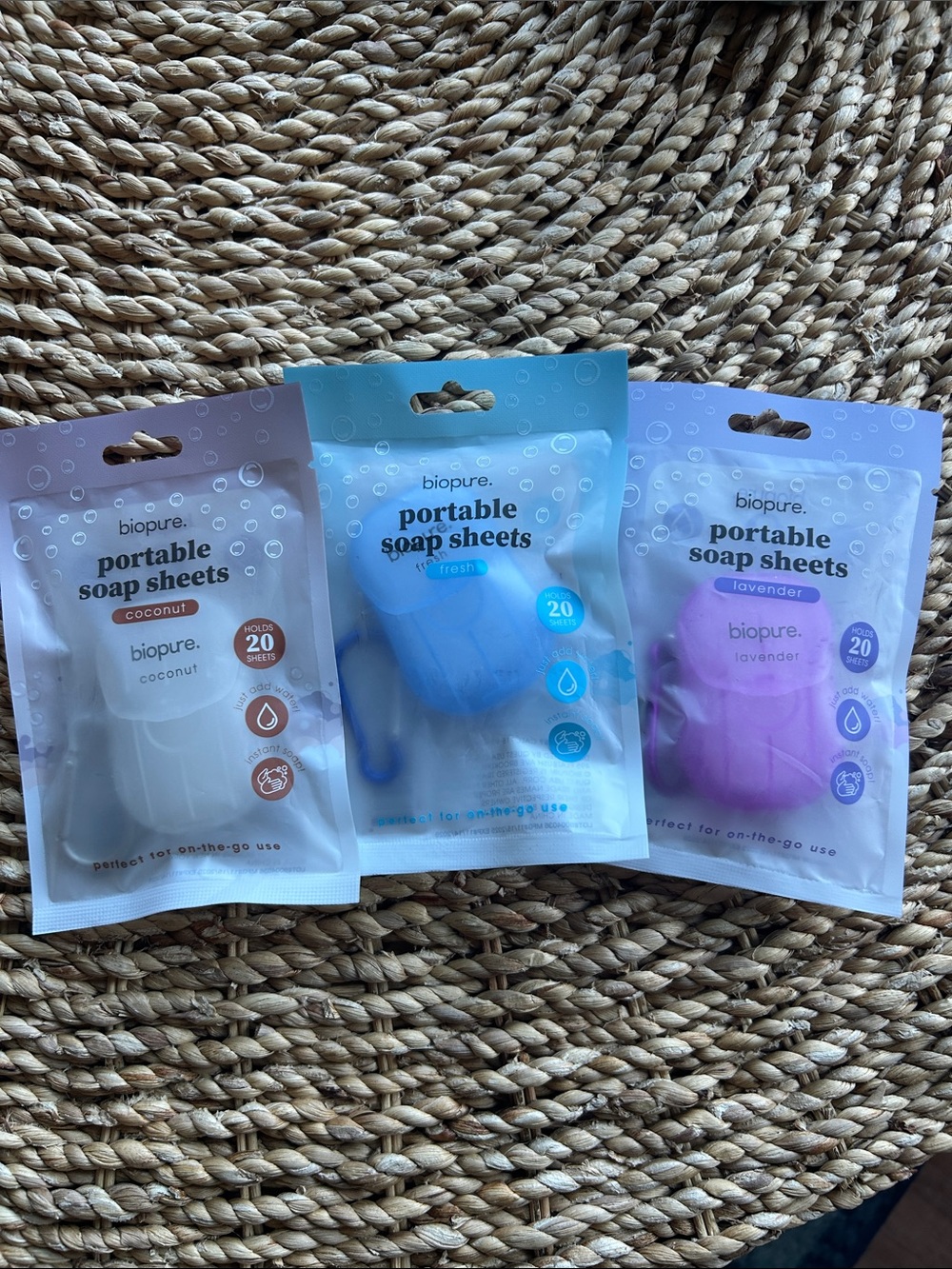 Portable soap sheets keychains.